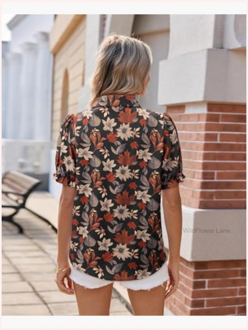 Short Sleeve Button Down Puff Sleeve Blouse Womens Casual Business Top - Picture 5 of 5